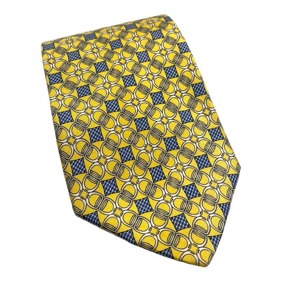 Paola Gucci Designer Yellow Blue Print 100% Silk Hand Finished Neck Tie
